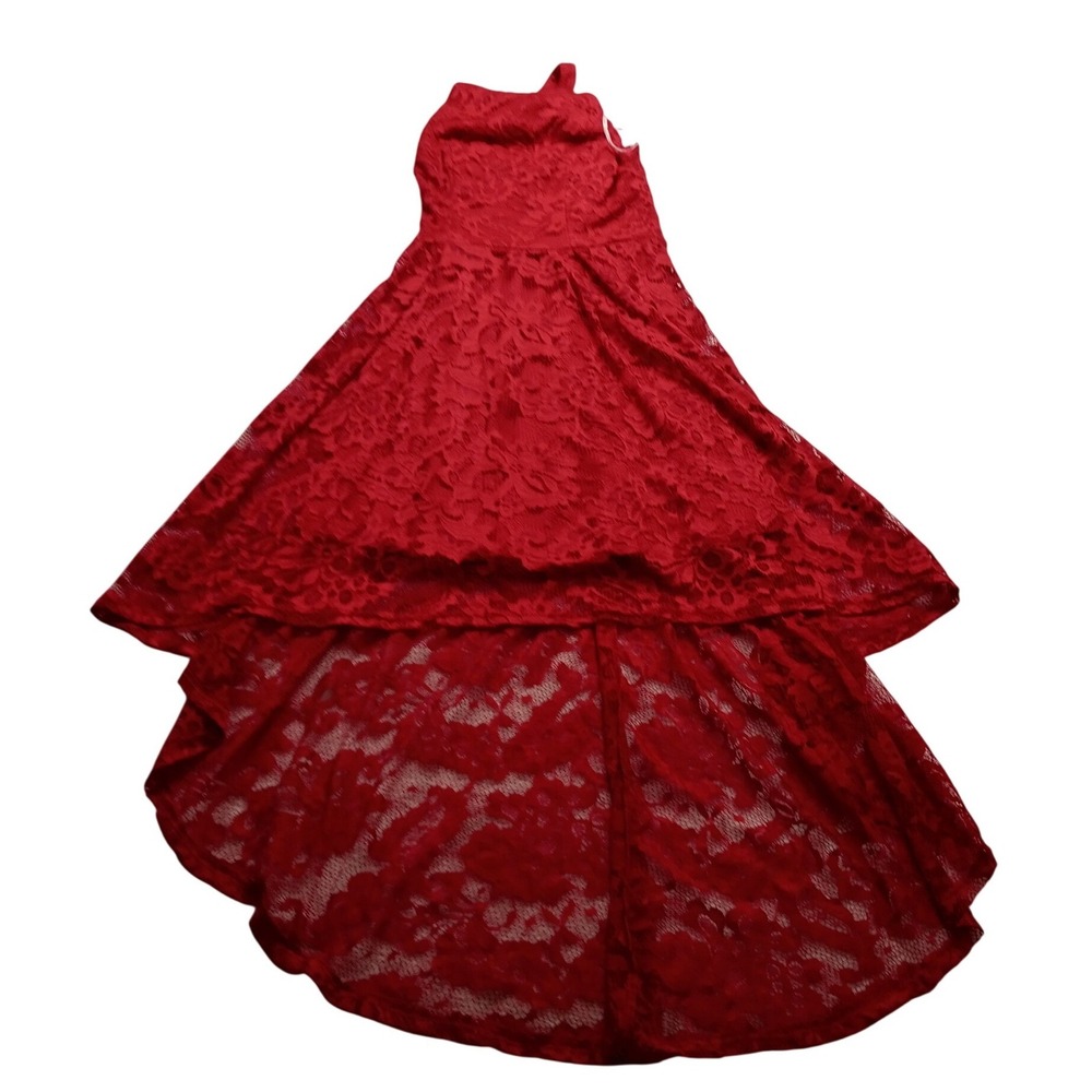 Red Floral Lace Halter High-Low Formal Evening Gown Dress Sleeveless NWOT